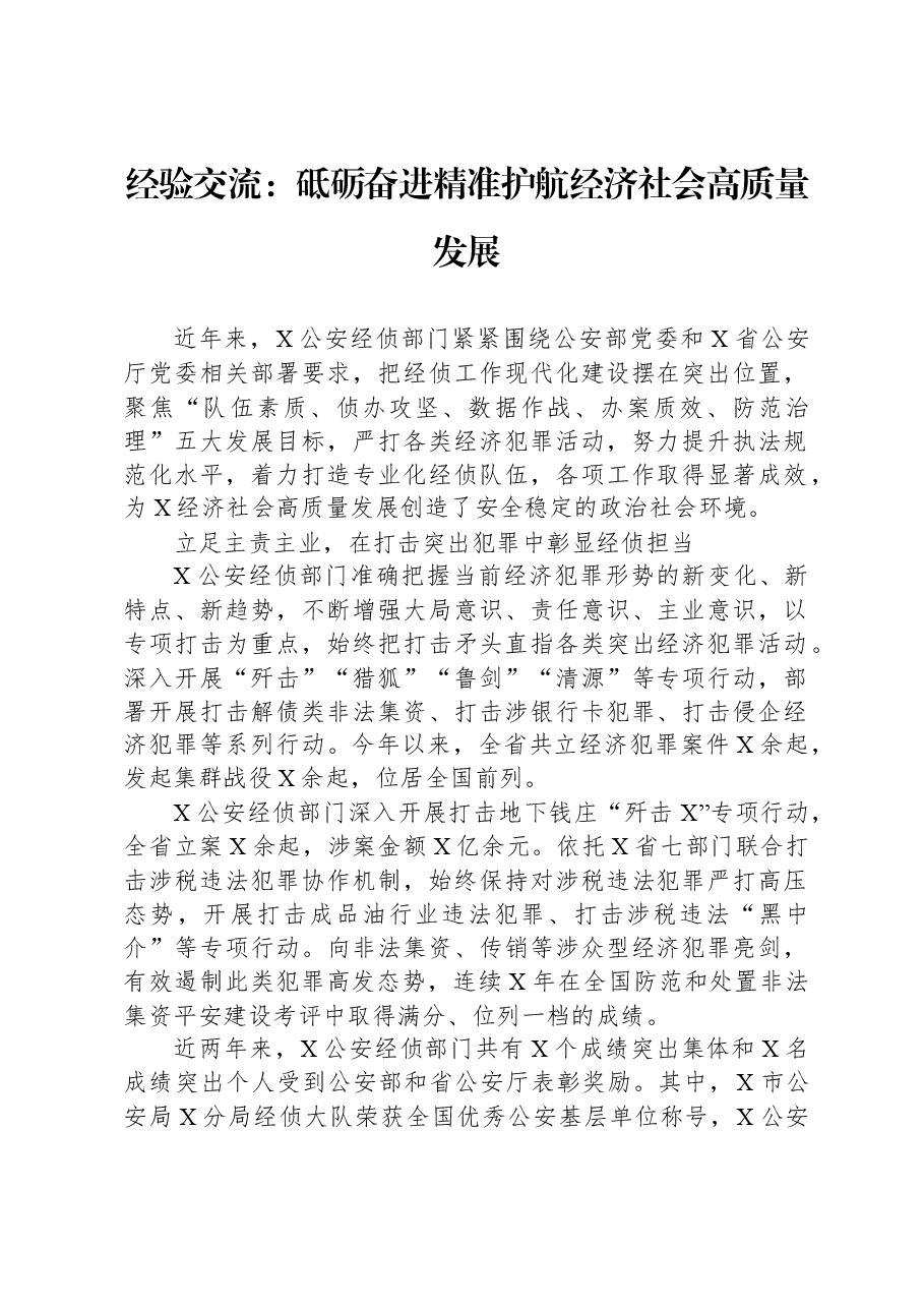 经验交流:砥砺奋进精准护航经济社会高质量发展.docx,第1页预览