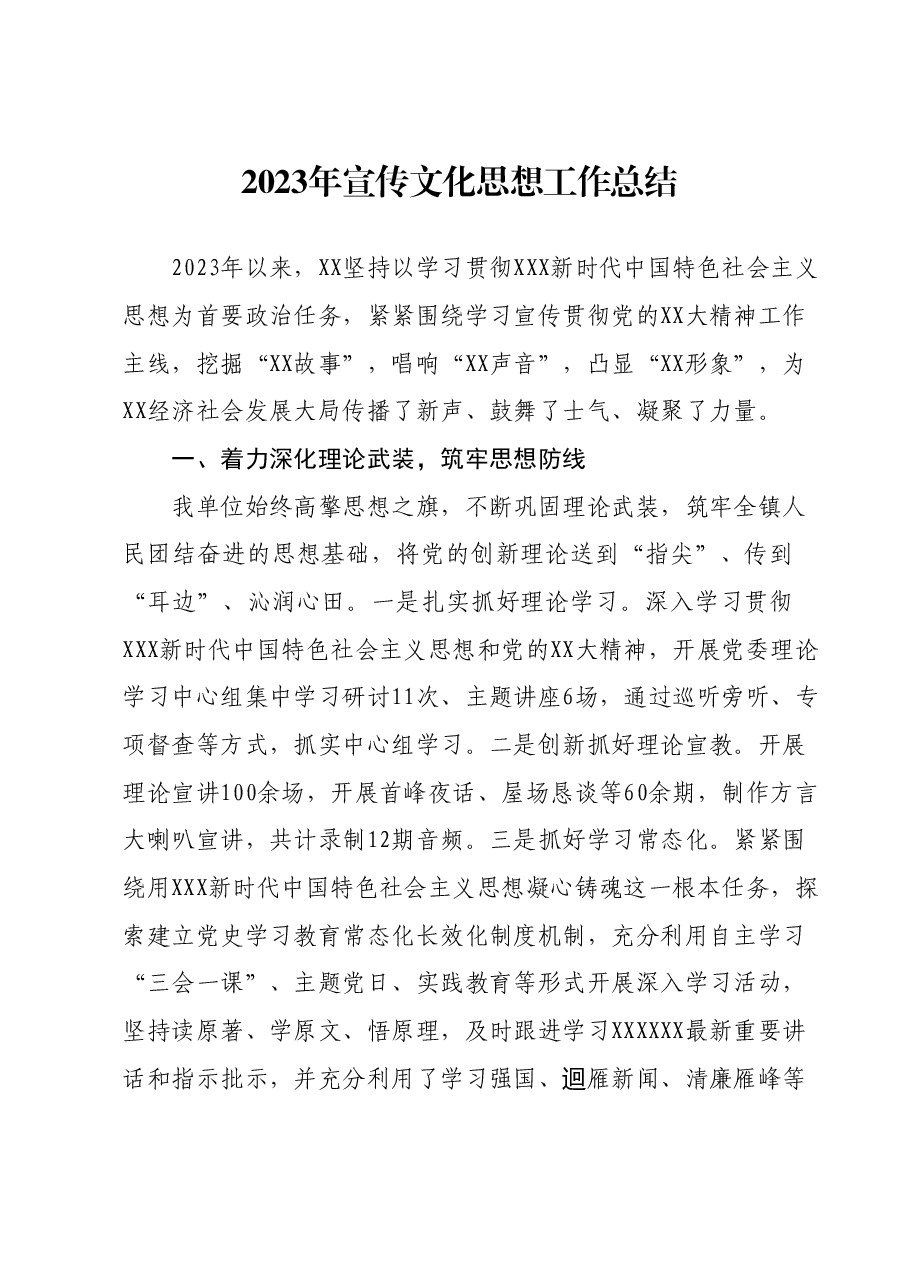 2023年宣传文化思想工作总结.docx,第1页预览