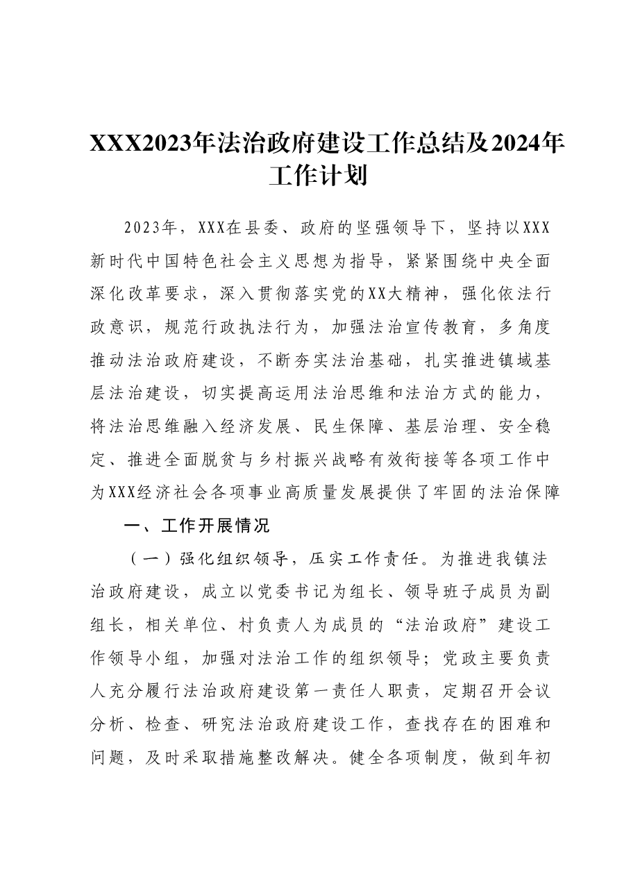 2023年法治政府建设工作总结 及2024年工作计划.docx，第1页预览