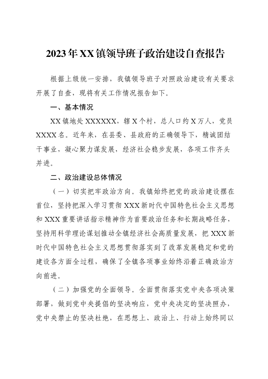 2023乡镇领导班子政治建设自查报告.docx,第1页预览