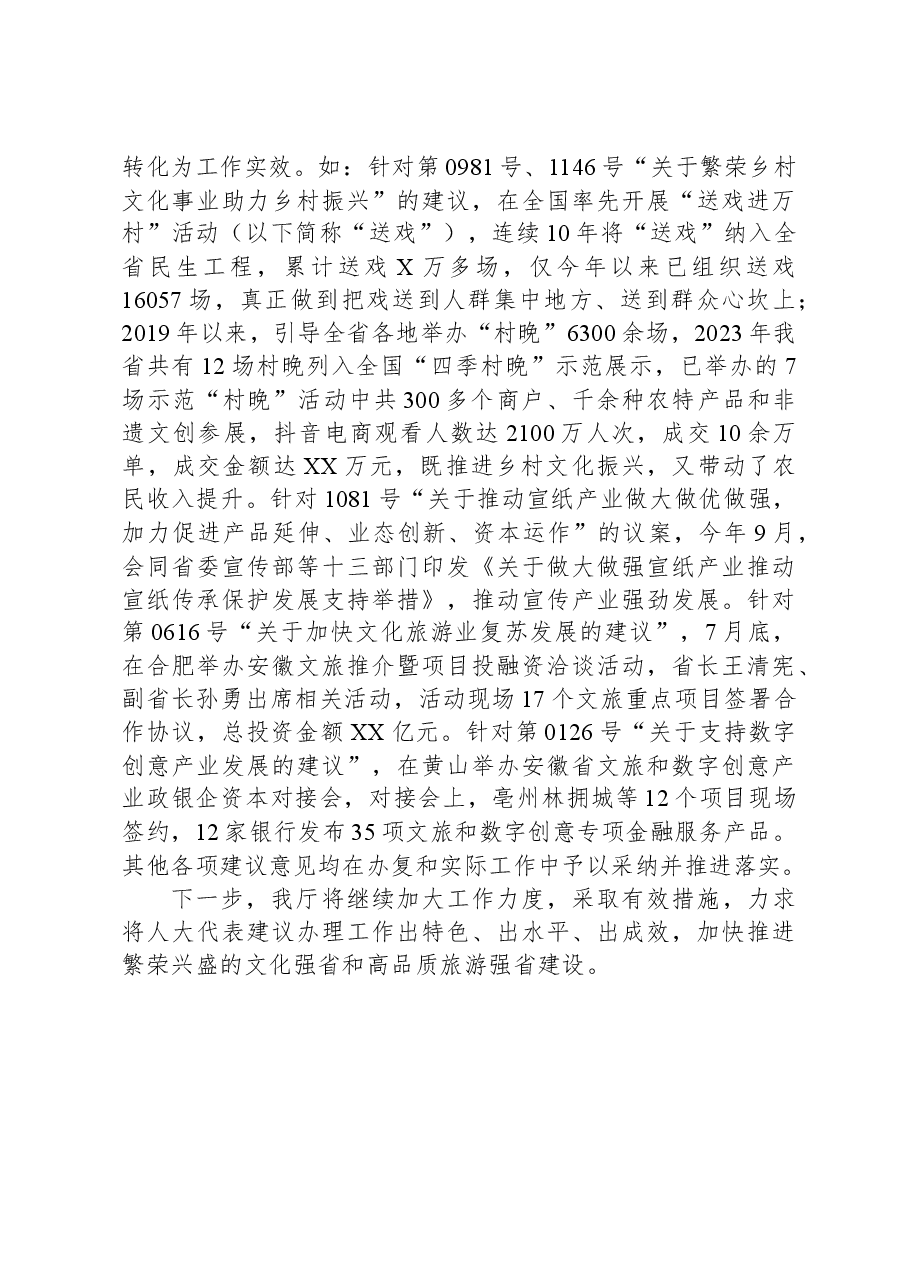 省文化和旅游厅2023年办理人大代表建议工作总结.docx,第3页预览