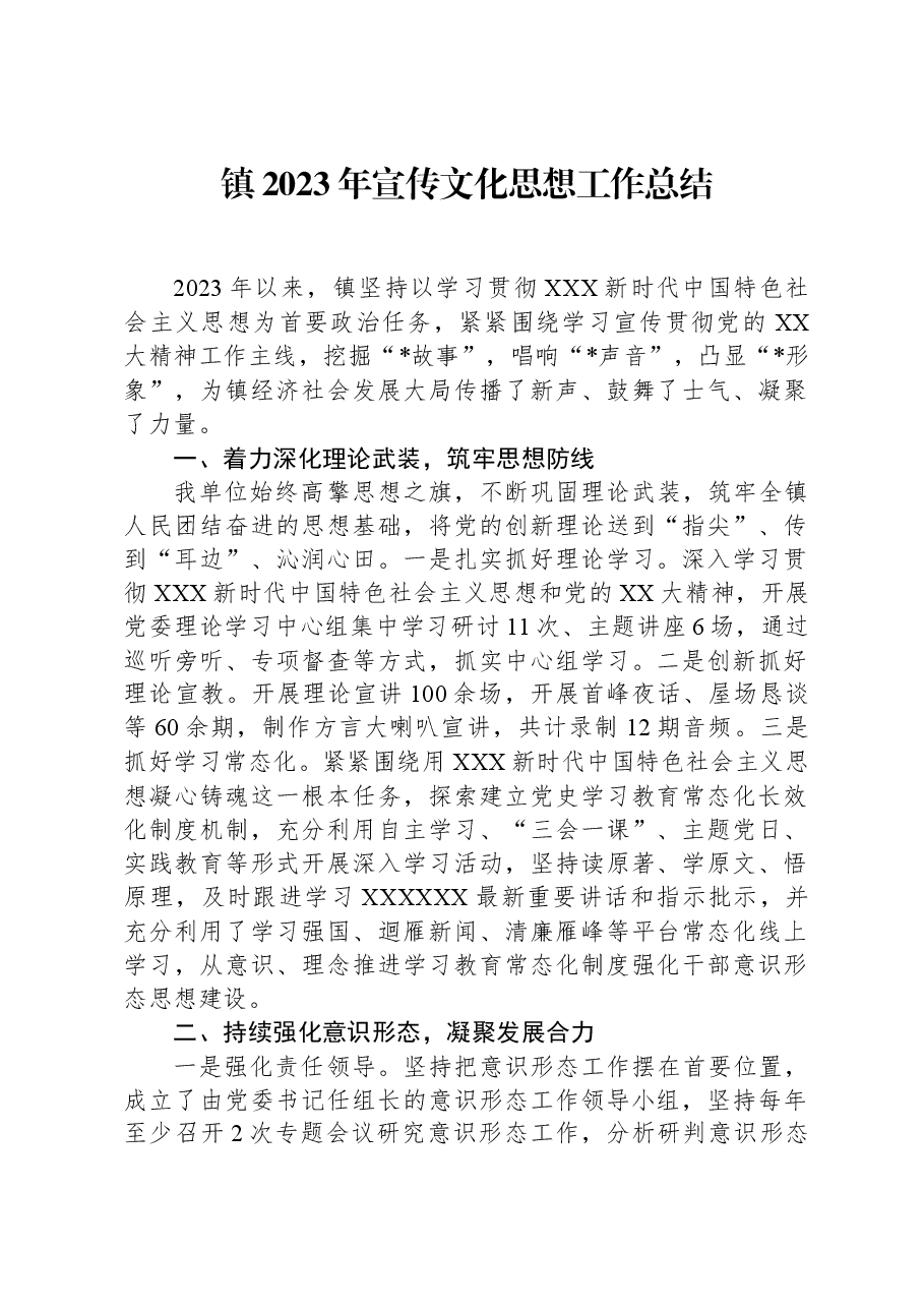 镇2023年宣传文化思想工作总结.docx,第1页预览