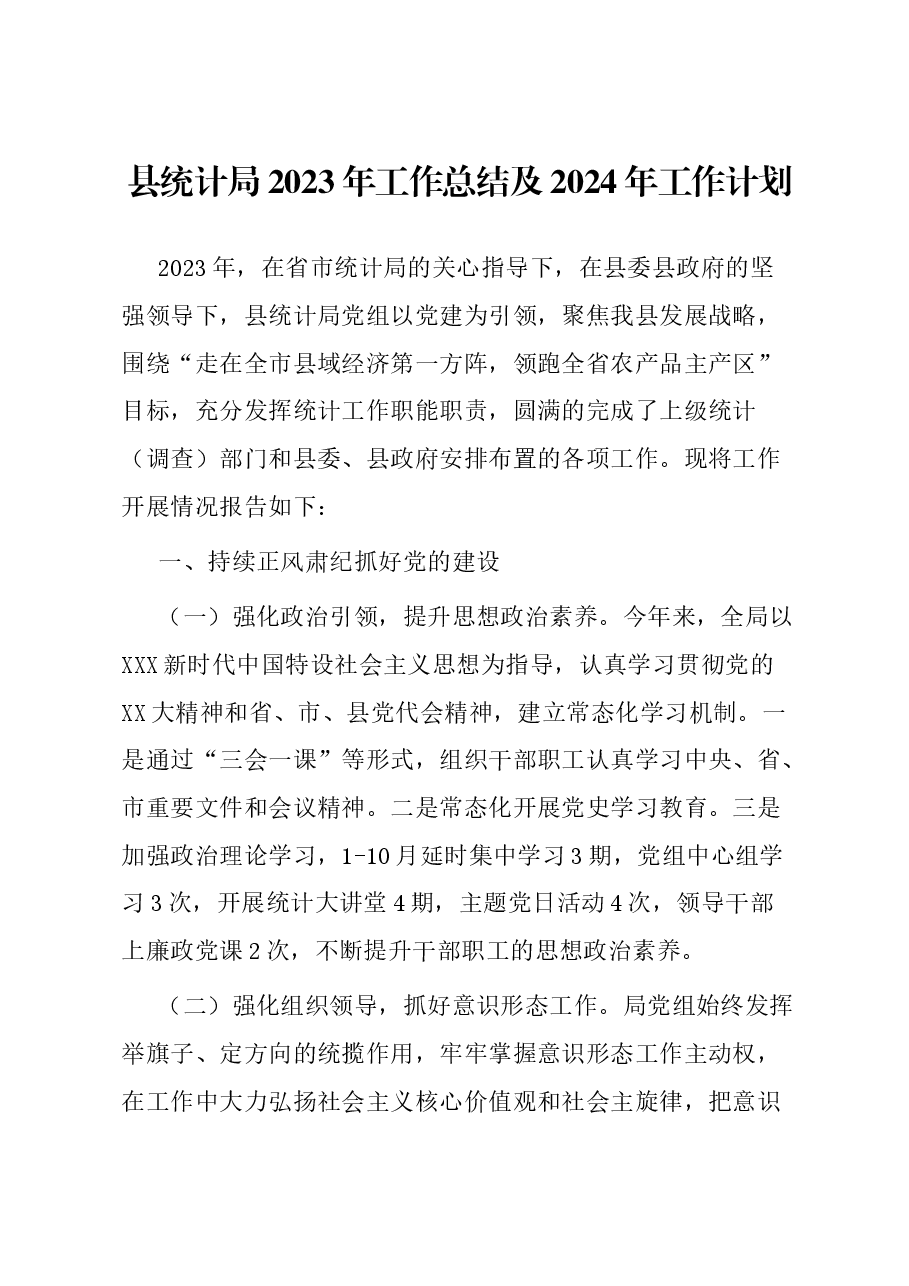 县统计局2023年工作总结及2024年工作计划.docx，第1页预览