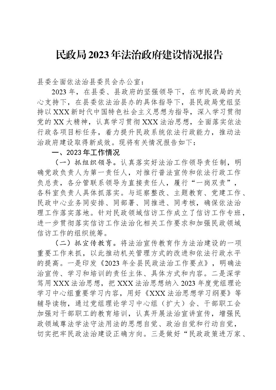 民政局2023年法治政府建设情况报告.docx，第1页预览