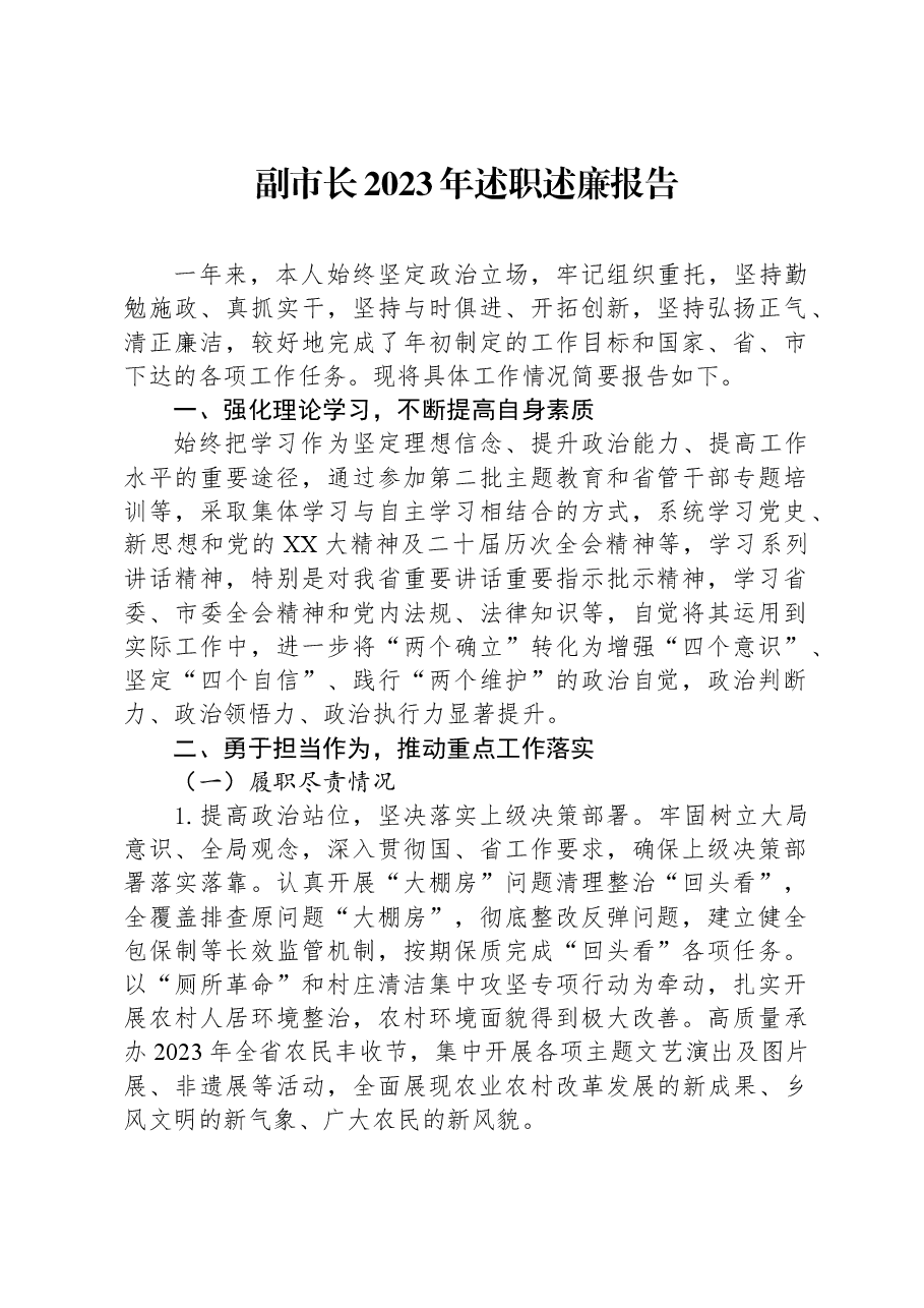 副市长2023年述职述廉报告.docx,第1页预览