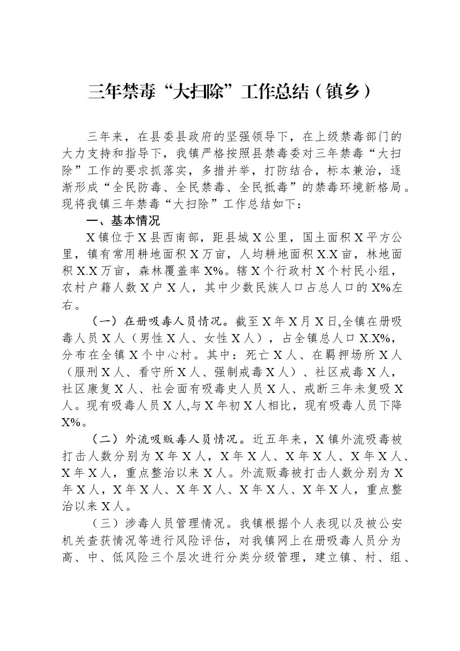 三年禁毒“大扫除”工作总结(镇乡).docx,第1页预览