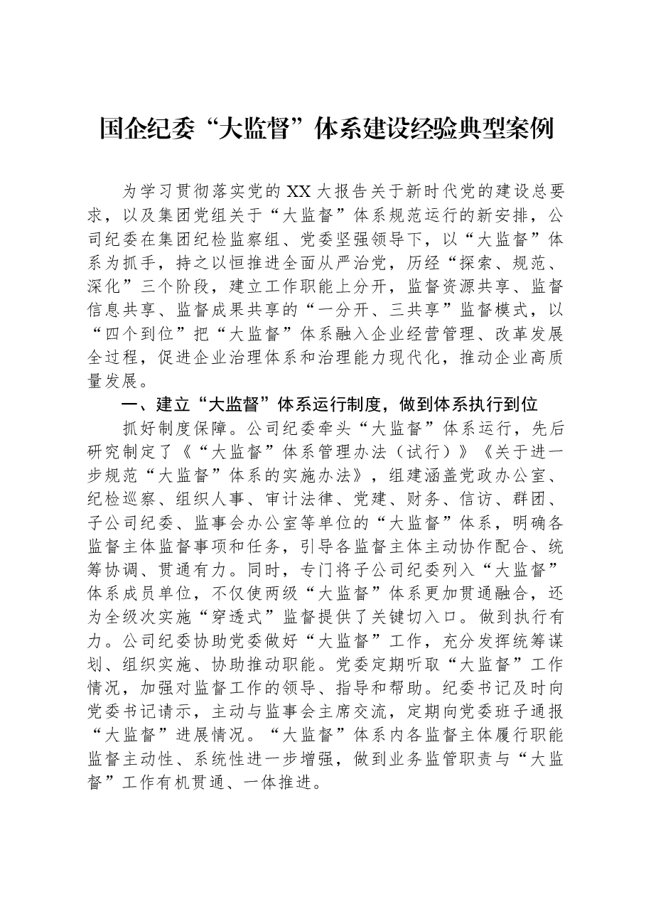 国企纪委“大监督”体系建设经验典型案例.docx,第1页预览