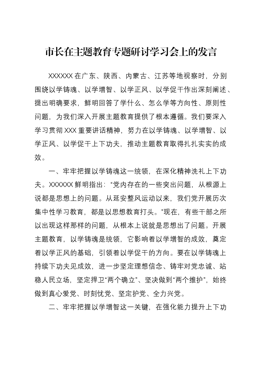 市长在主题教育专题研讨学习会上的发言.docx,第1页预览