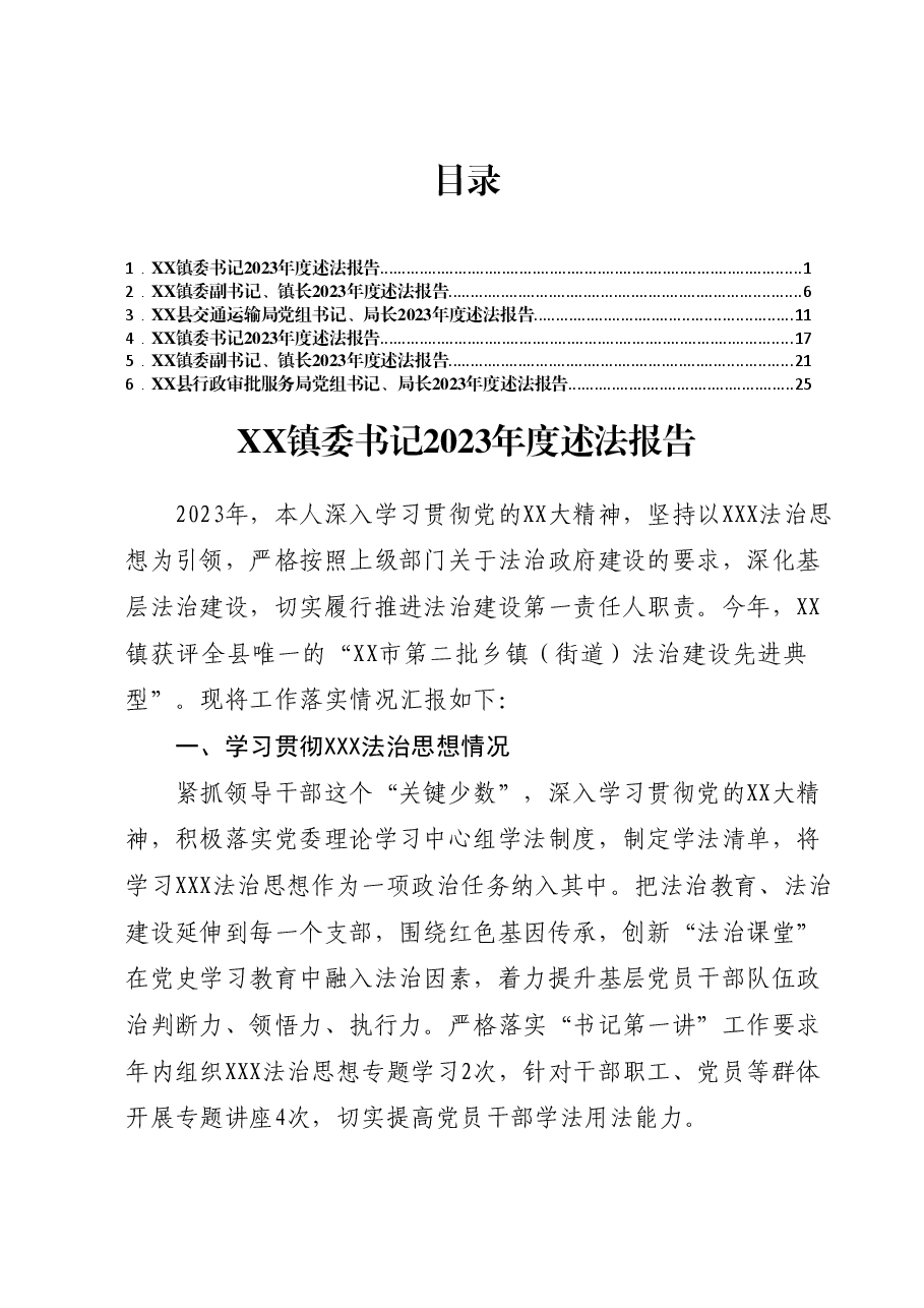(6篇)党政主要负责人2023年度述法报告汇编.docx,第1页预览