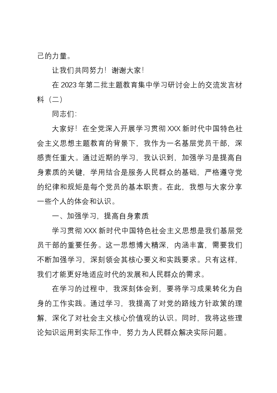 (5篇)在2023年第二批主题教育集中学习研讨会上的交流发言材料.docx,第3页预览