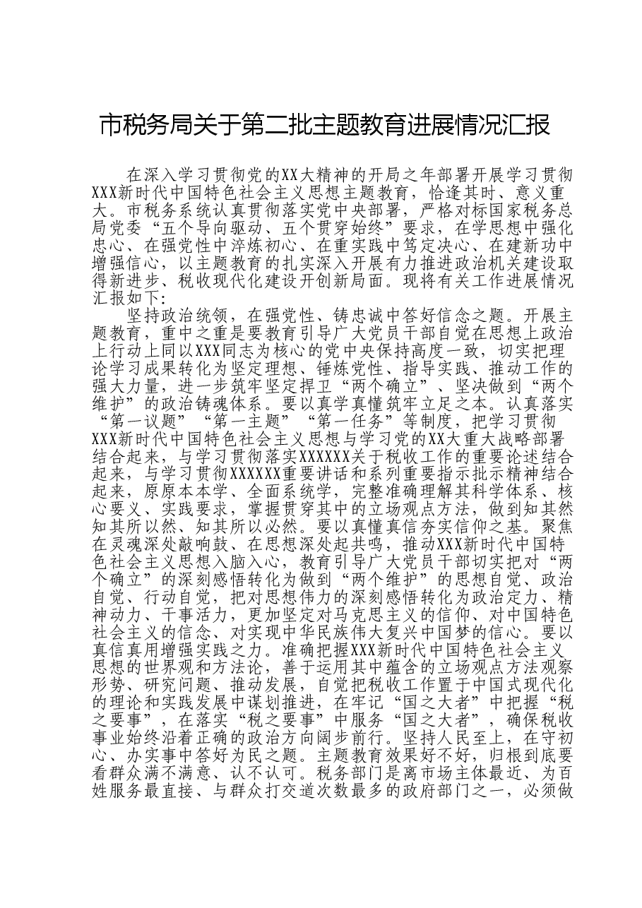 市税务局关于第二批主题教育进展情况汇报.doc，第1页预览