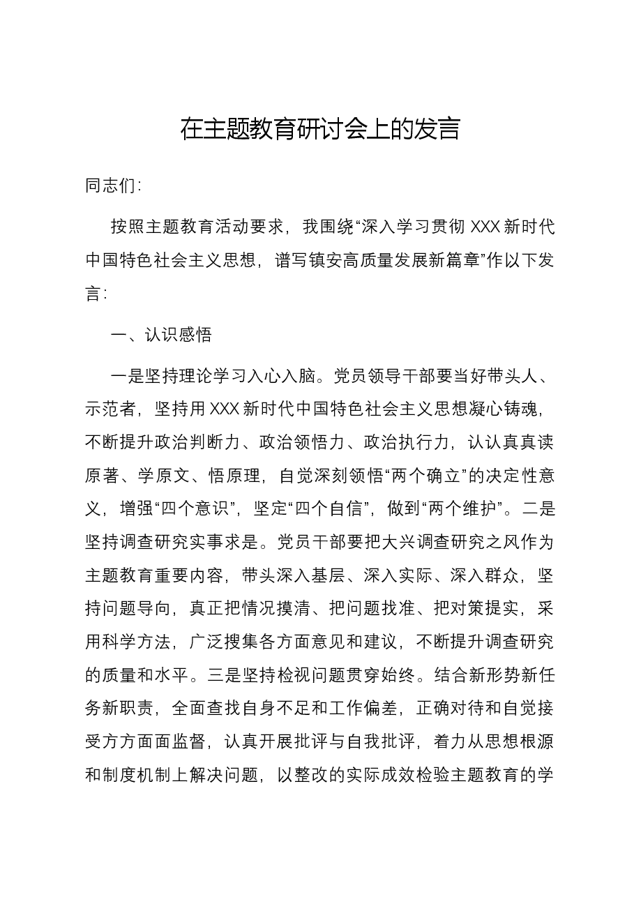 在主题教育研讨会上的发言.docx，第1页预览