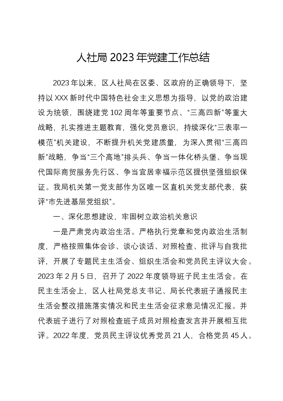 人社局2023年党建工作总结.docx,第1页预览
