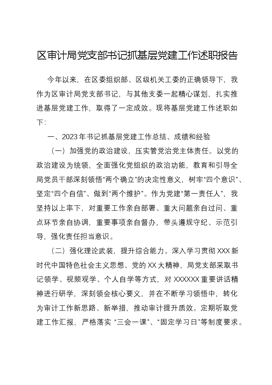 区审计局党支部书记抓基层党建工作述职报告.docx,第1页预览