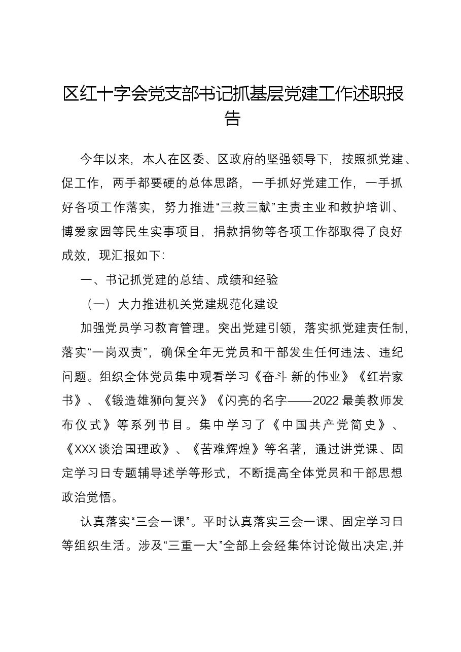 区红十字会党支部书记抓基层党建工作述职报告.docx，第1页预览