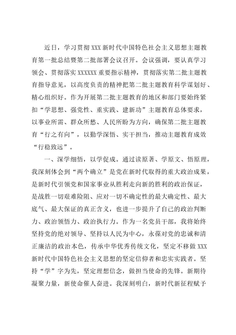 2023的第二批主题教育研讨发言材料学习心得体会.doc，第1页预览