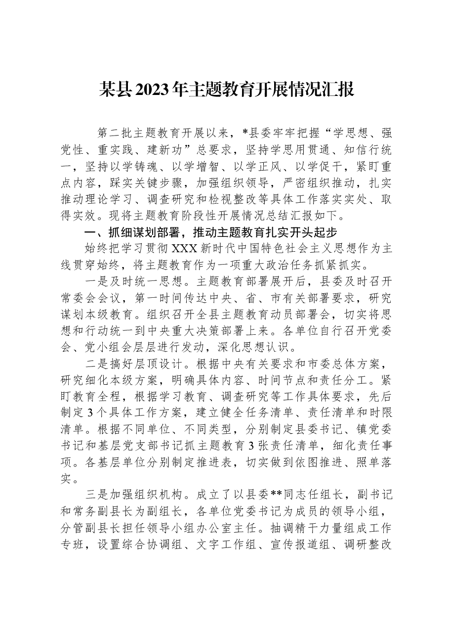 某县2023年主题教育开展情况汇报.docx,第1页预览