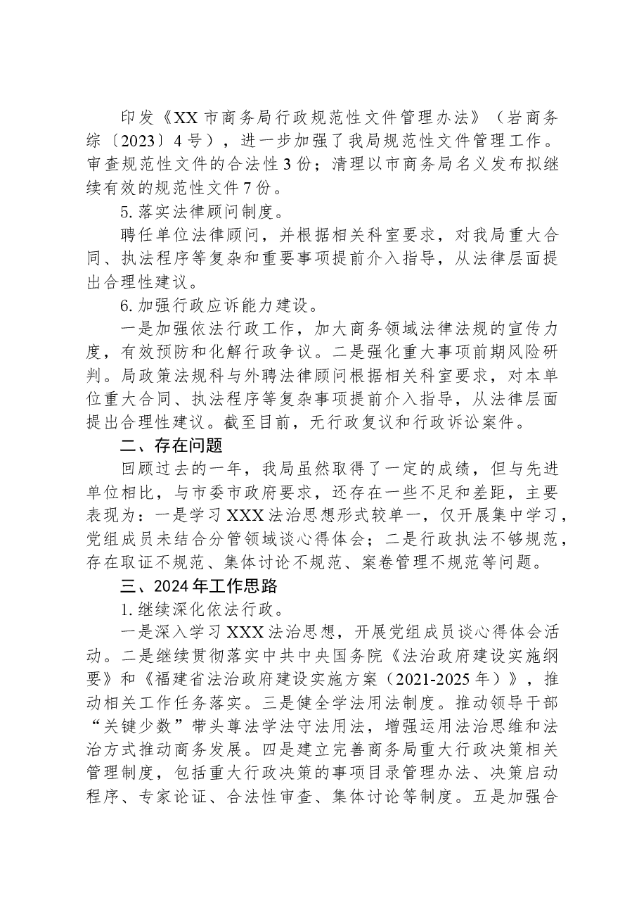 市商务局2023年推进依法行政建设法治政府工作总结及2024年工作计划.docx，第3页预览