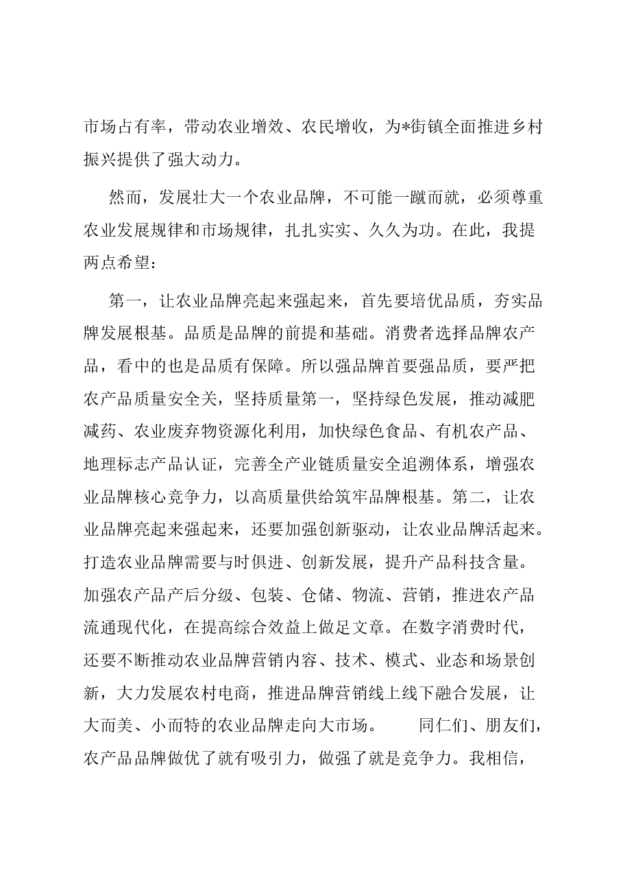 在某街镇品牌发布会上的讲话.docx,第2页预览