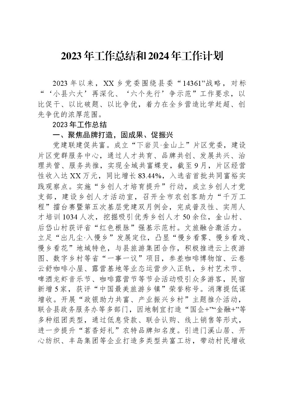 2023年工作总结和2024年工作计划.docx,第1页预览