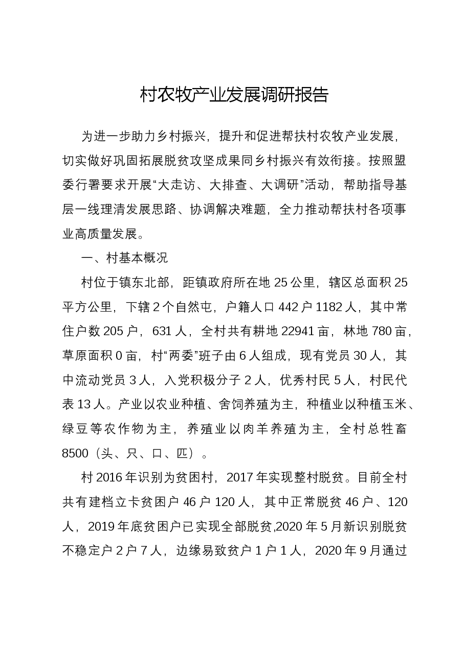 村农牧产业发展调研报告.docx,第1页预览
