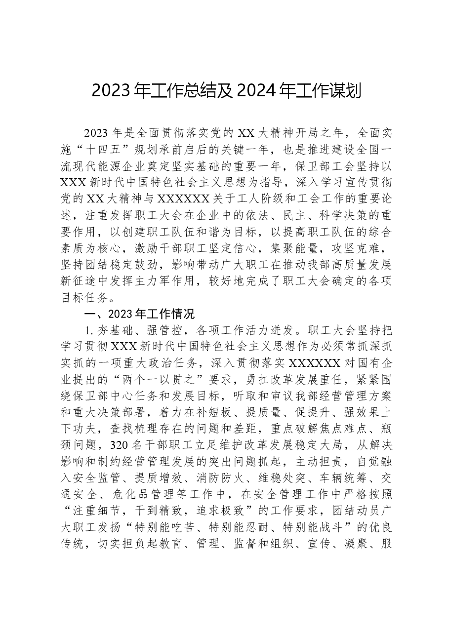 2023年工作总结及2024年工作谋划.docx,第1页预览