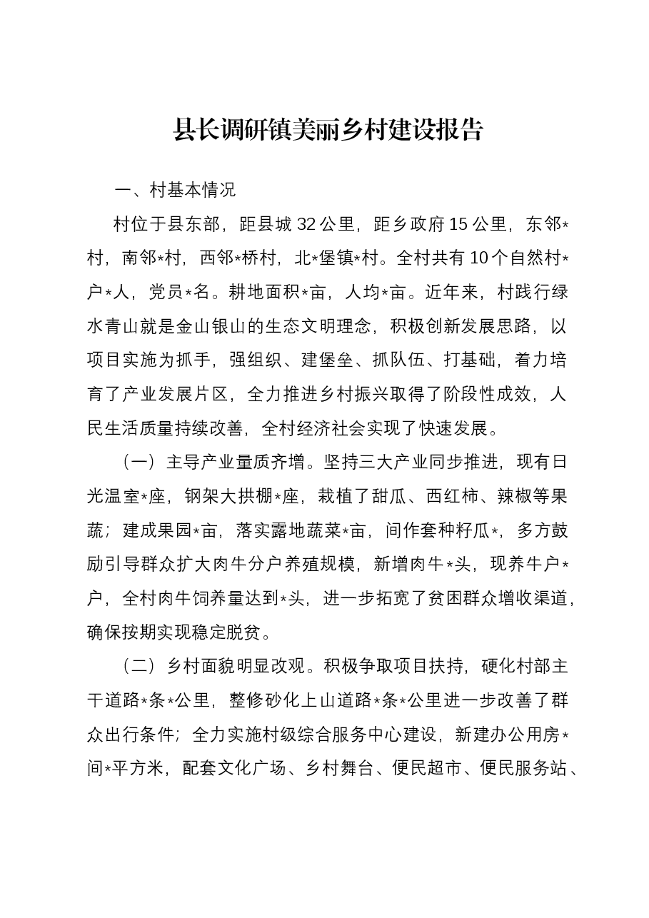 县长调研镇美丽乡村建设报告.docx，第1页预览