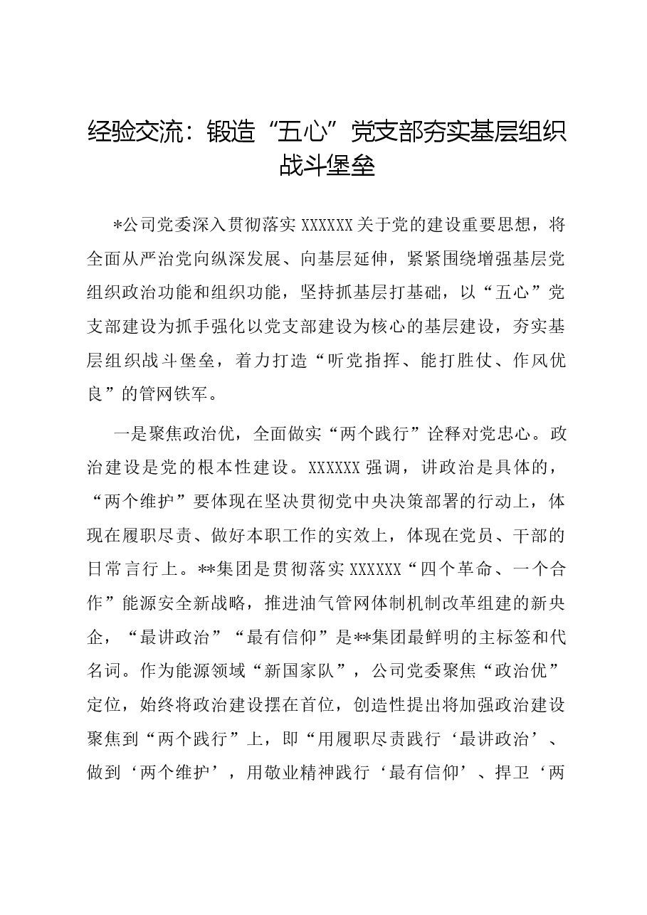 经验交流:锻造五心党支部 夯实基层组织战斗堡垒.docx,第1页预览