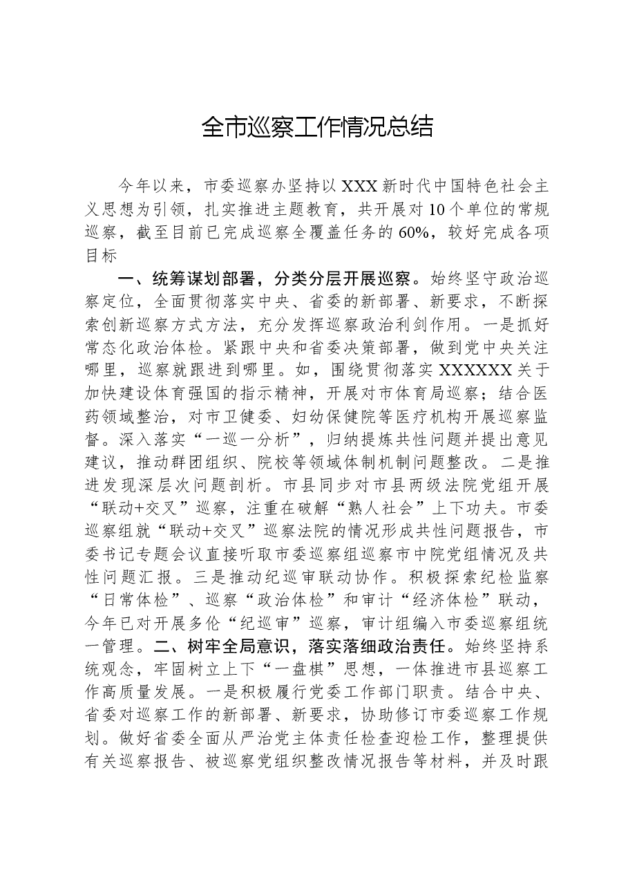 全市巡察工作情况总结.docx,第1页预览