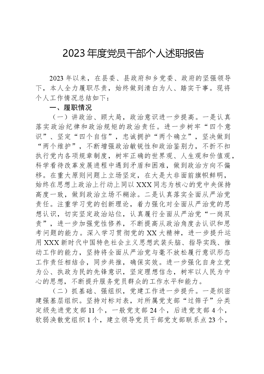 2023年度党员干部个人述职报告.docx，第1页预览