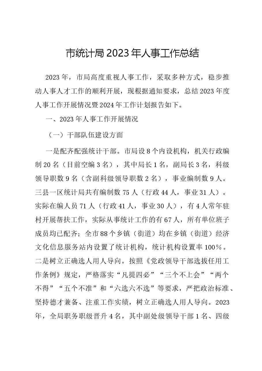 市统计局2023年人事工作总结.docx,第1页预览
