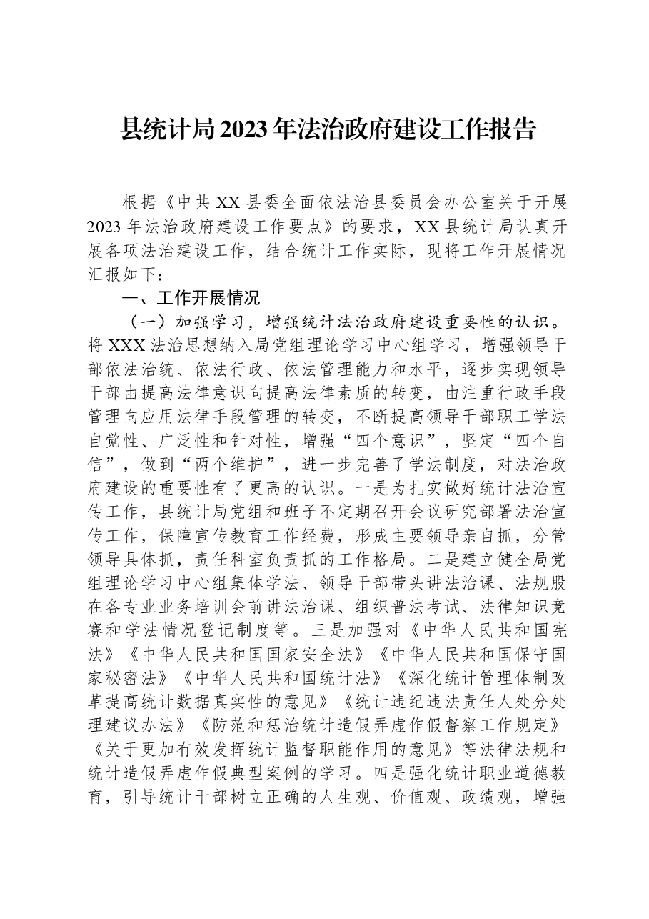县统计局2023年法治政府建设工作报告.docx,第1页预览