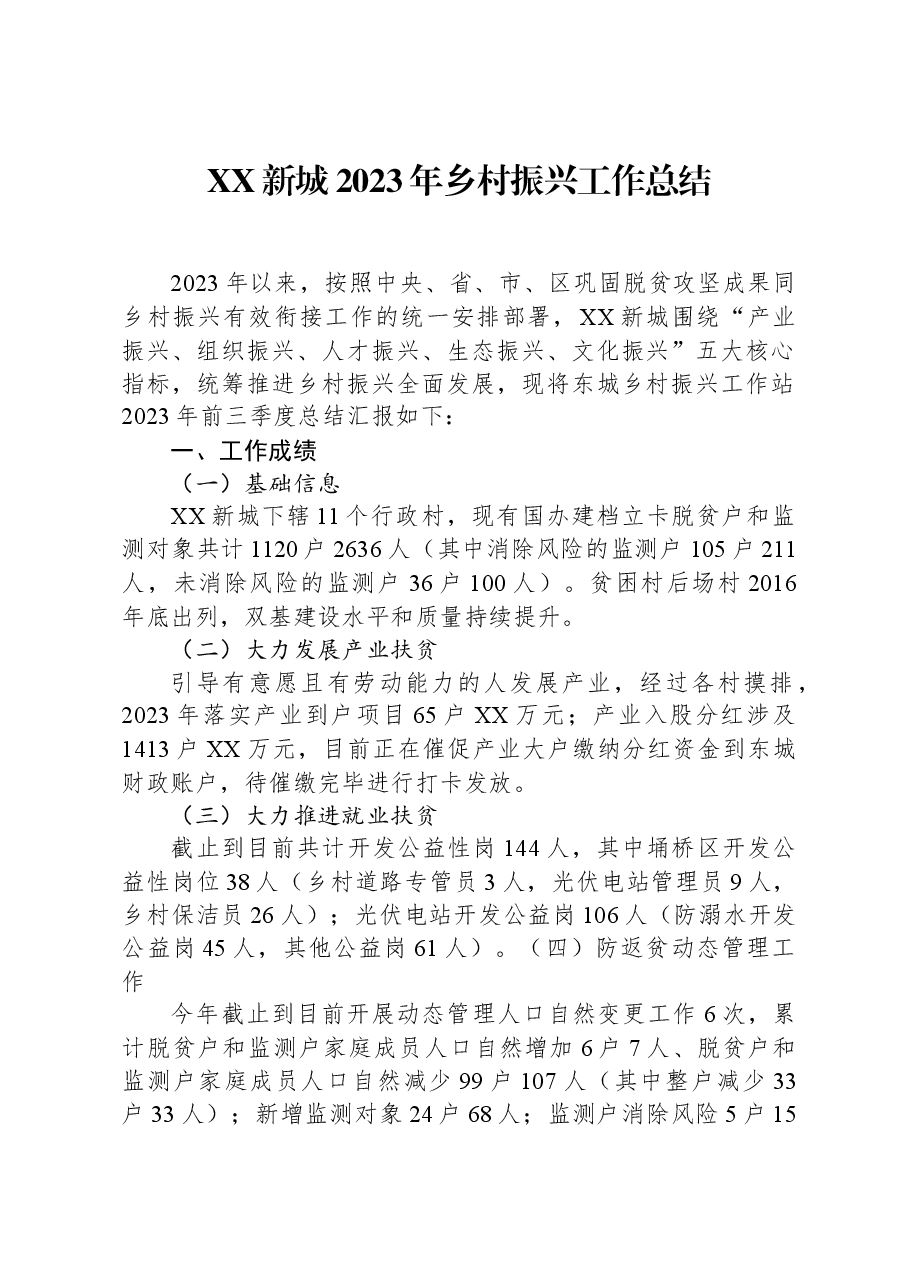 XX新城2023年乡村振兴工作总结.docx,第1页预览