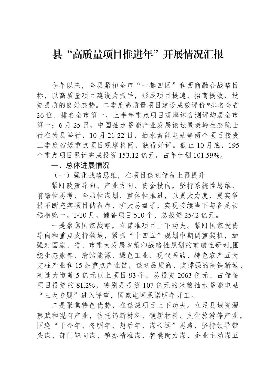 县“高质量项目推进年”开展情况汇报.docx,第1页预览