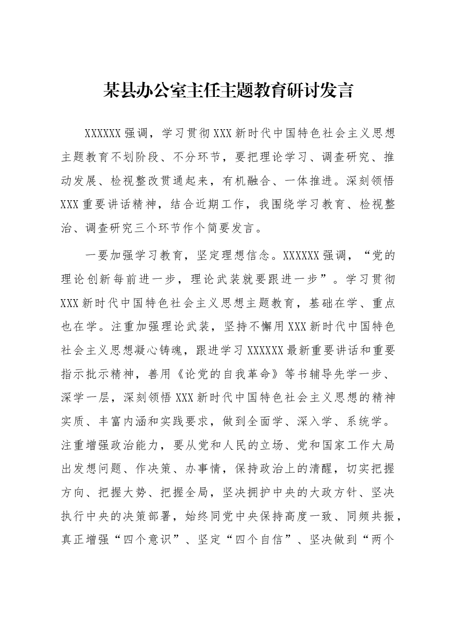 某县办公室主任主题教育研讨发言.docx,第1页预览