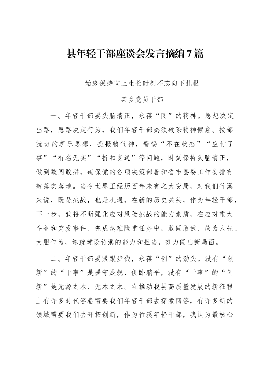 (7篇)县年轻干部座谈会发言摘编.docx,第1页预览