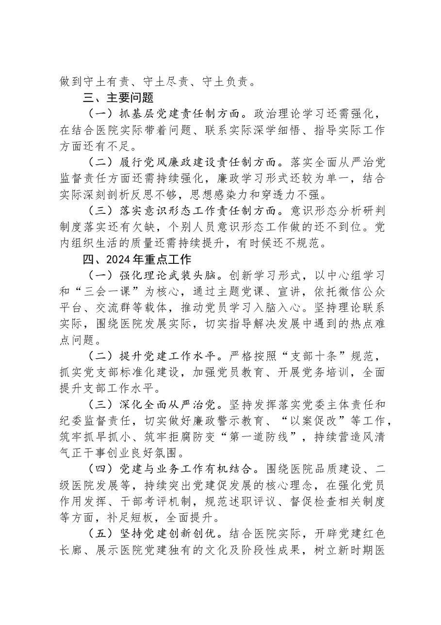 医院党支部书记2023年抓党建工作责任制述职报告.docx,第4页预览