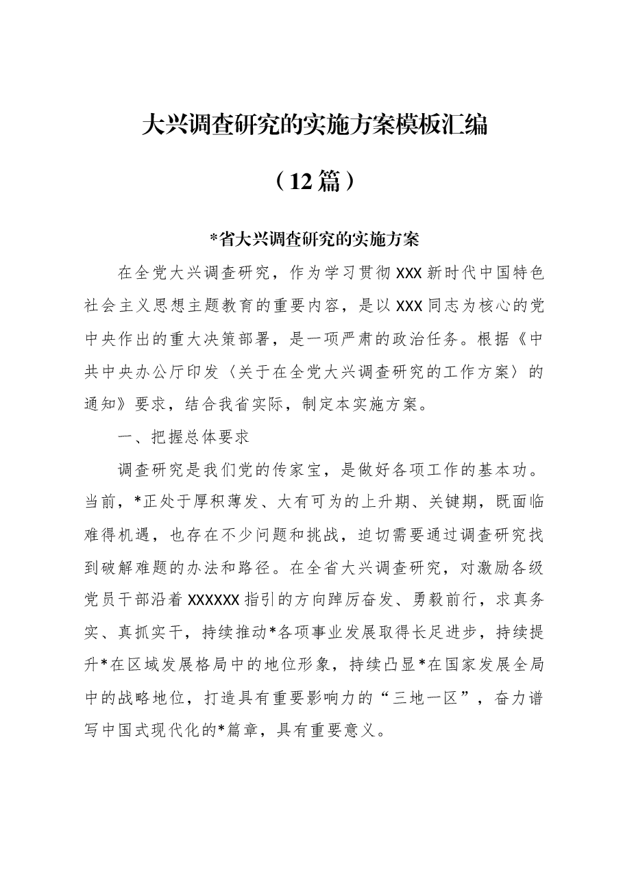 (12篇)大兴调查研究的实施方案模板汇编.docx,第1页预览