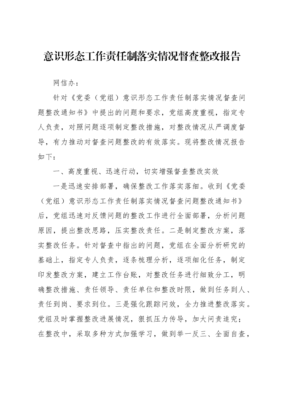 意识形态工作责任制落实情况督查整改报告.docx,第1页预览