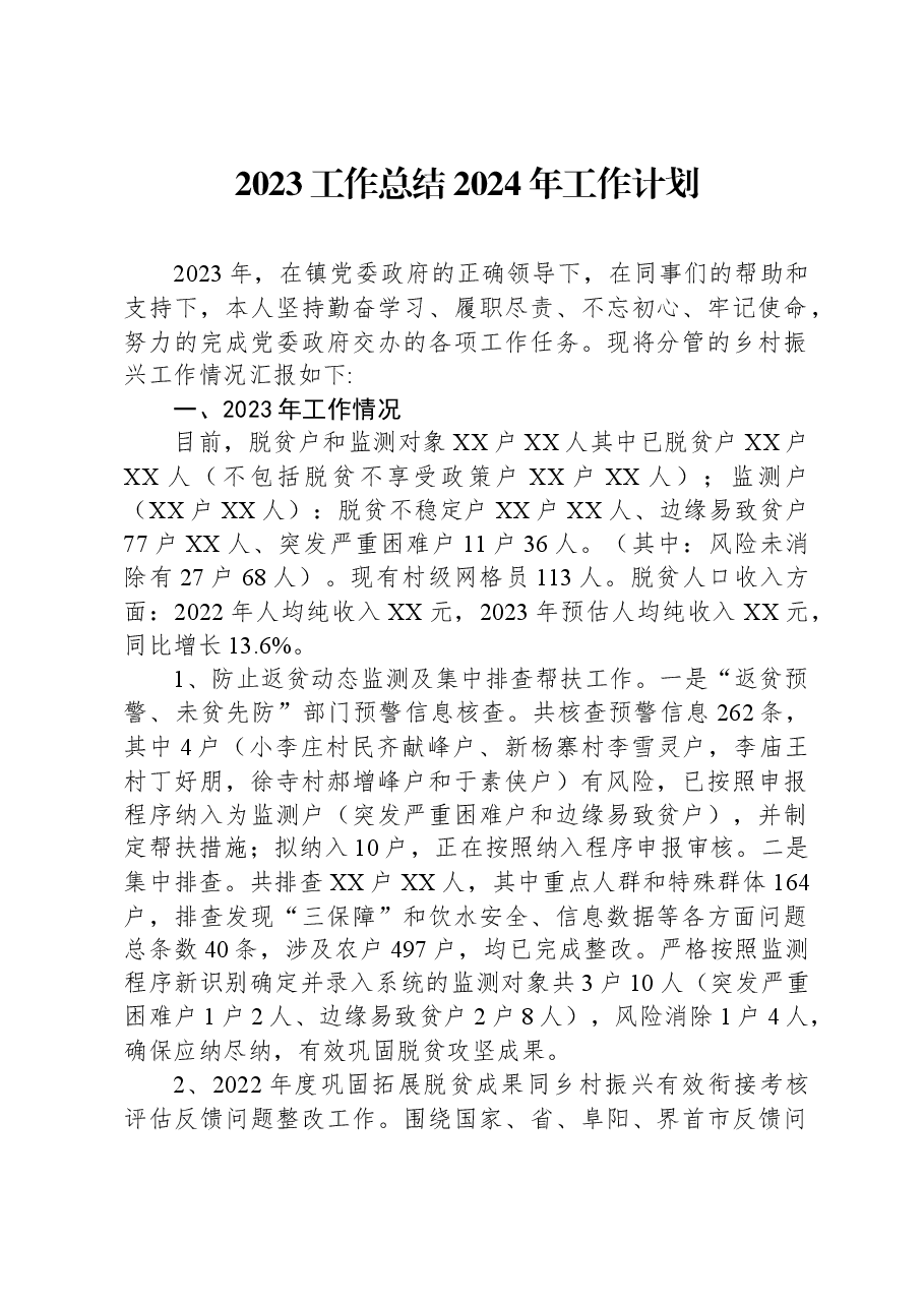 2023工作总结2024年工作计划.docx,第1页预览
