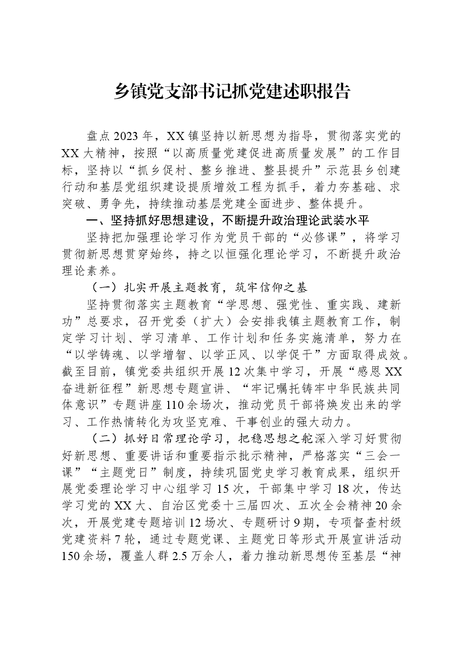 乡镇党支部书记抓党建述职报告.docx,第1页预览