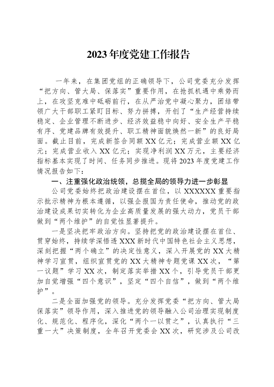 2023年度党建工作报告.docx,第1页预览