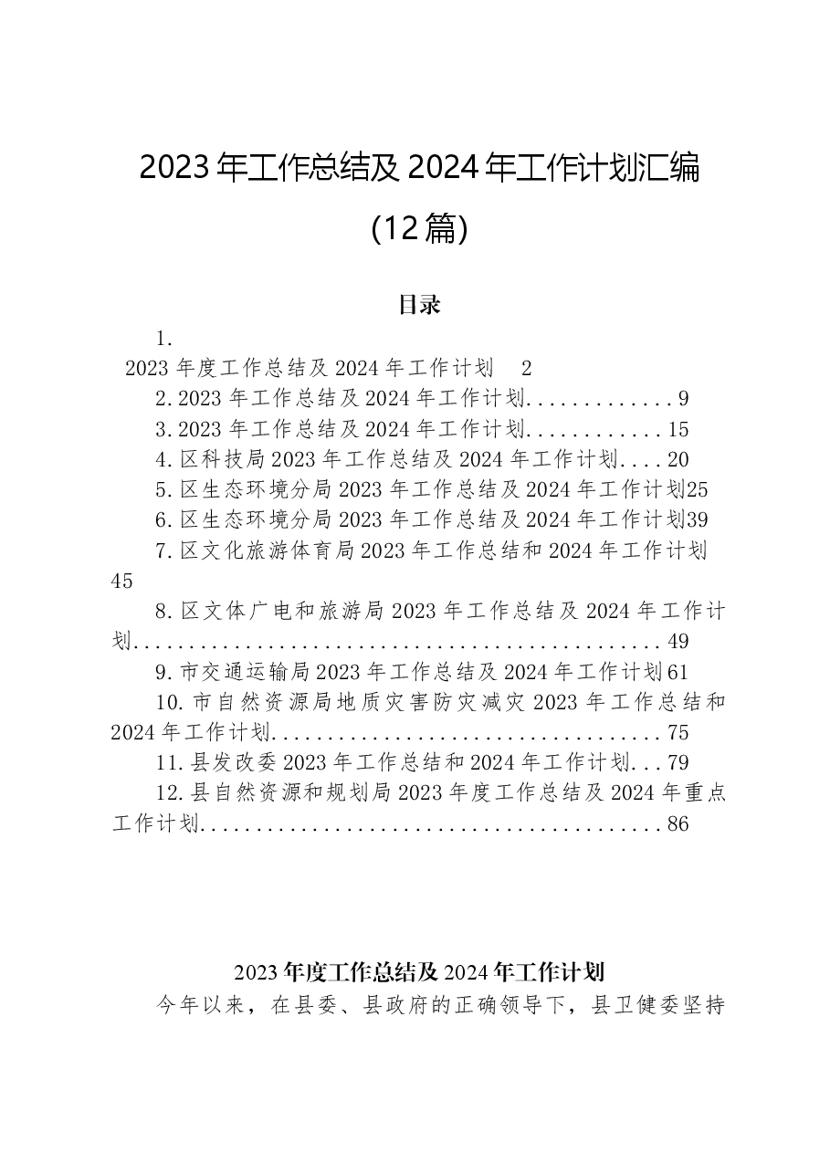 （12篇）2023年工作总结及2024年工作计划汇编.docx，第1页预览