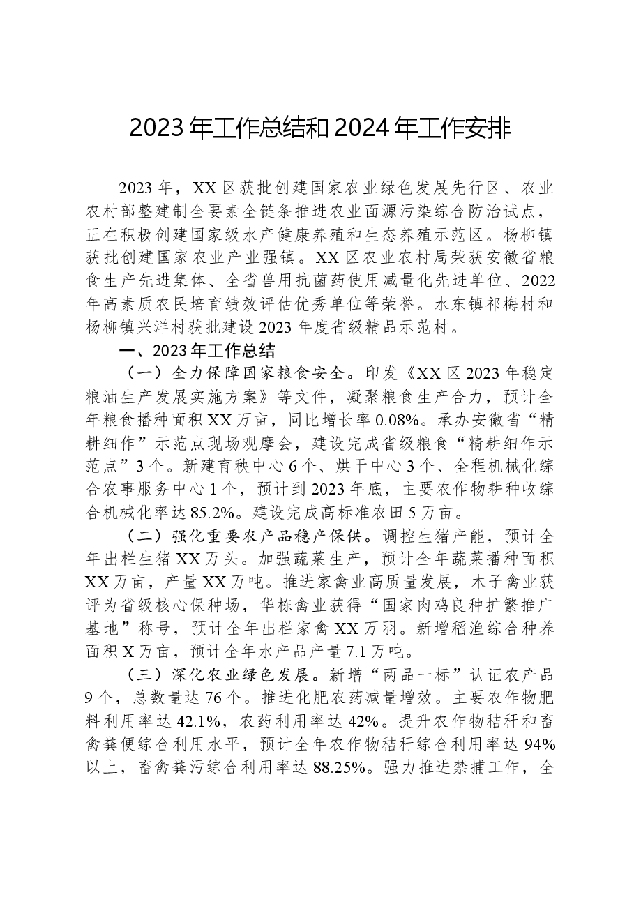 2023年工作总结和2024年工作安排.docx,第1页预览
