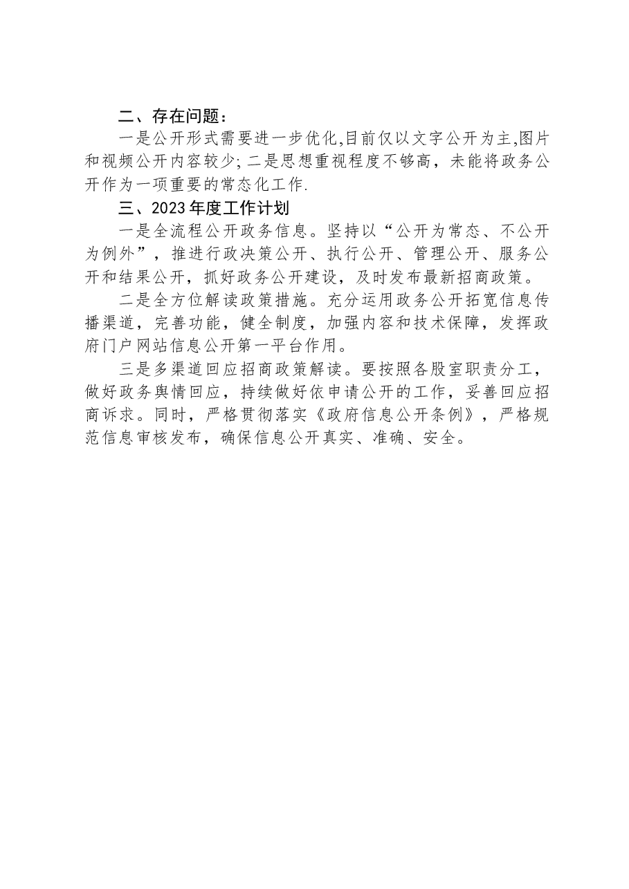 县招商中心2023年度政务公开工作总结.docx,第2页预览