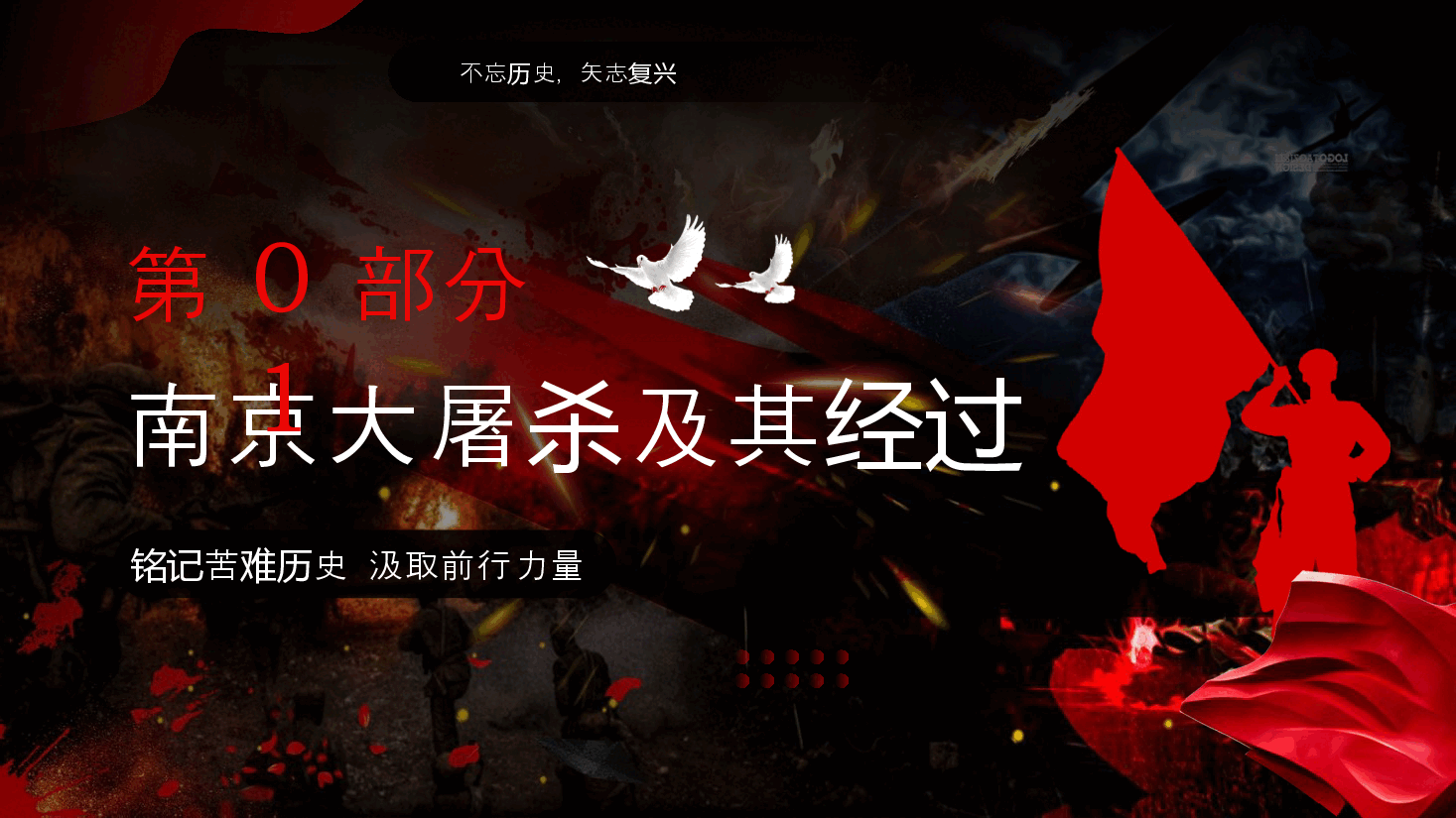 暗红色不忘历史矢志复兴公祭日党课PPT模板.pptx,第4页预览