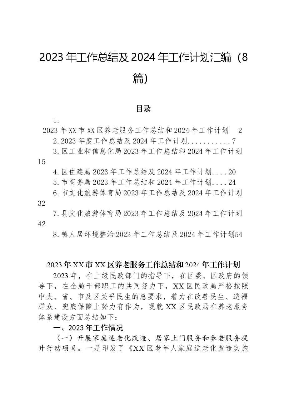 (8篇)2023年工作总结及2024年工作计划汇编.docx,第1页预览