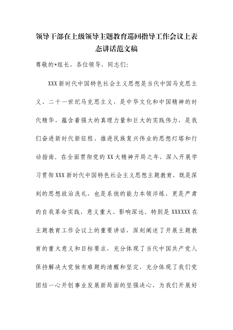领导干部在上级领导主题教育巡回指导工作会议上表态讲话.docx,第1页预览