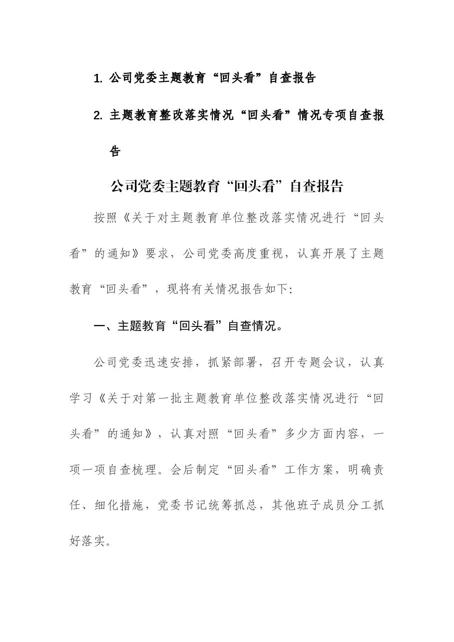 (2篇)主题教育整改落实情况“回头看”情况专项自查报告.docx,第1页预览