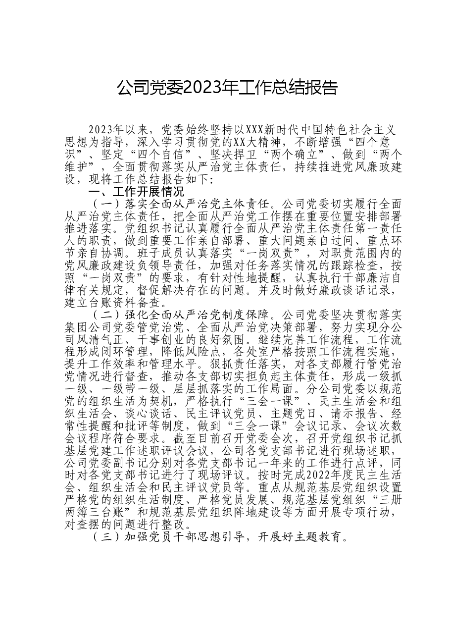 公司党委2023年工作总结报告.doc,第1页预览